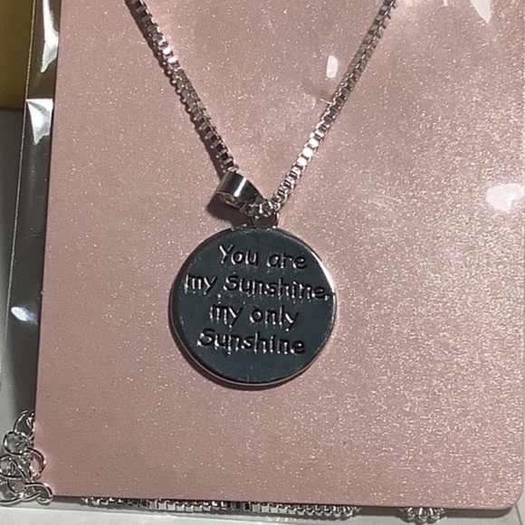 You are My Sunshine My only Sunshine Women’s Smile face Necklace Sliver Tone - Picture 2 of 11